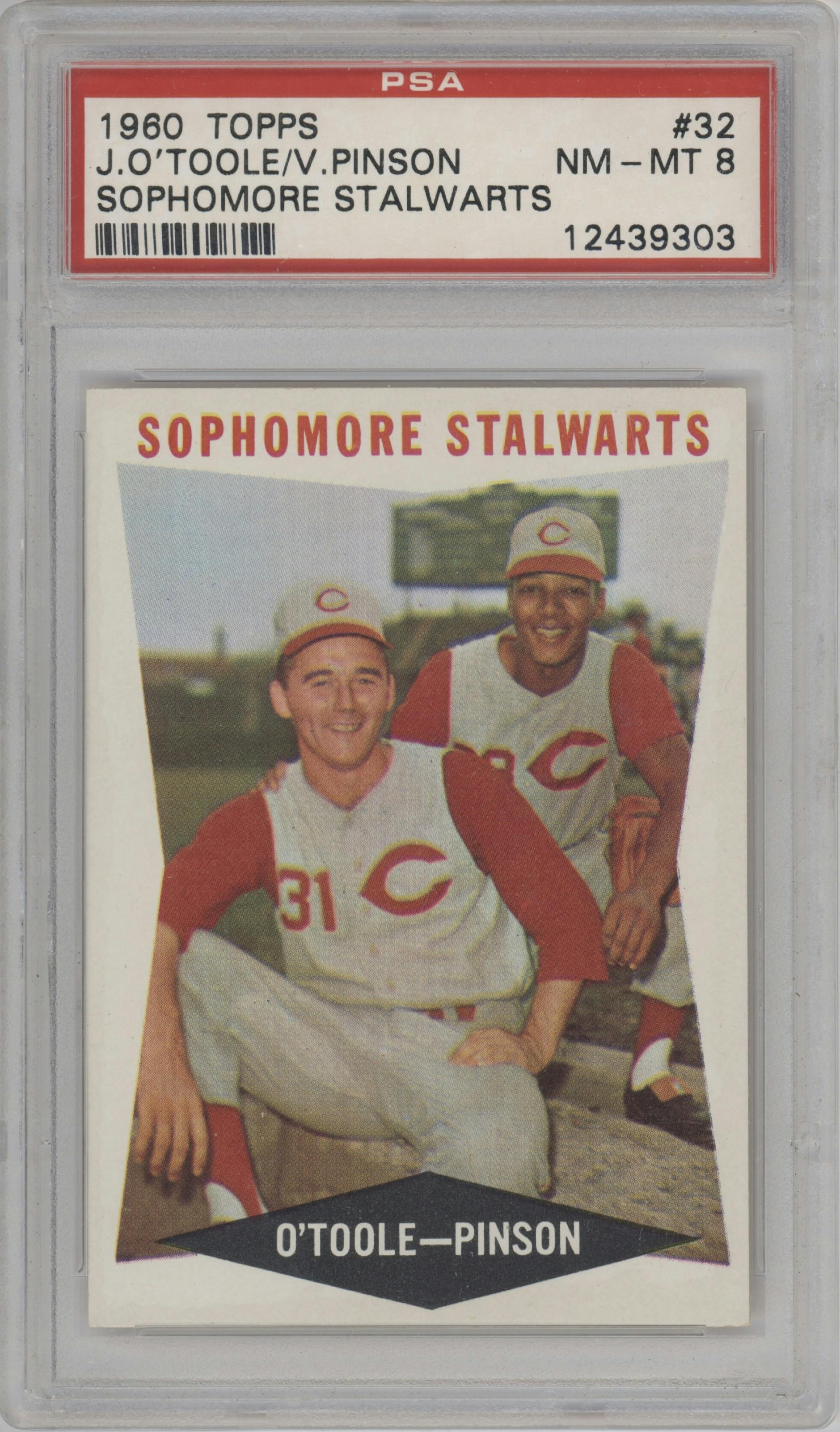 Jim O'Toole/Vada Pinson from the 1960 Topps set graded by PSA and given an overall grade of 8.