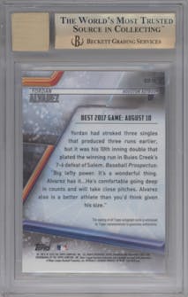 Yordan Alvarez from the 2018 Bowman’s Best set graded by Beckett and given an overall grade of 9.5.