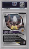 LeBron James from the 2024-25 Panini Prizm set featuring a Silver Prizm parallel graded by PSA and given an overall grade of 9.
