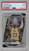 LeBron James from the 2024-25 Panini Prizm set featuring a Silver Prizm parallel graded by PSA and given an overall grade of 9.