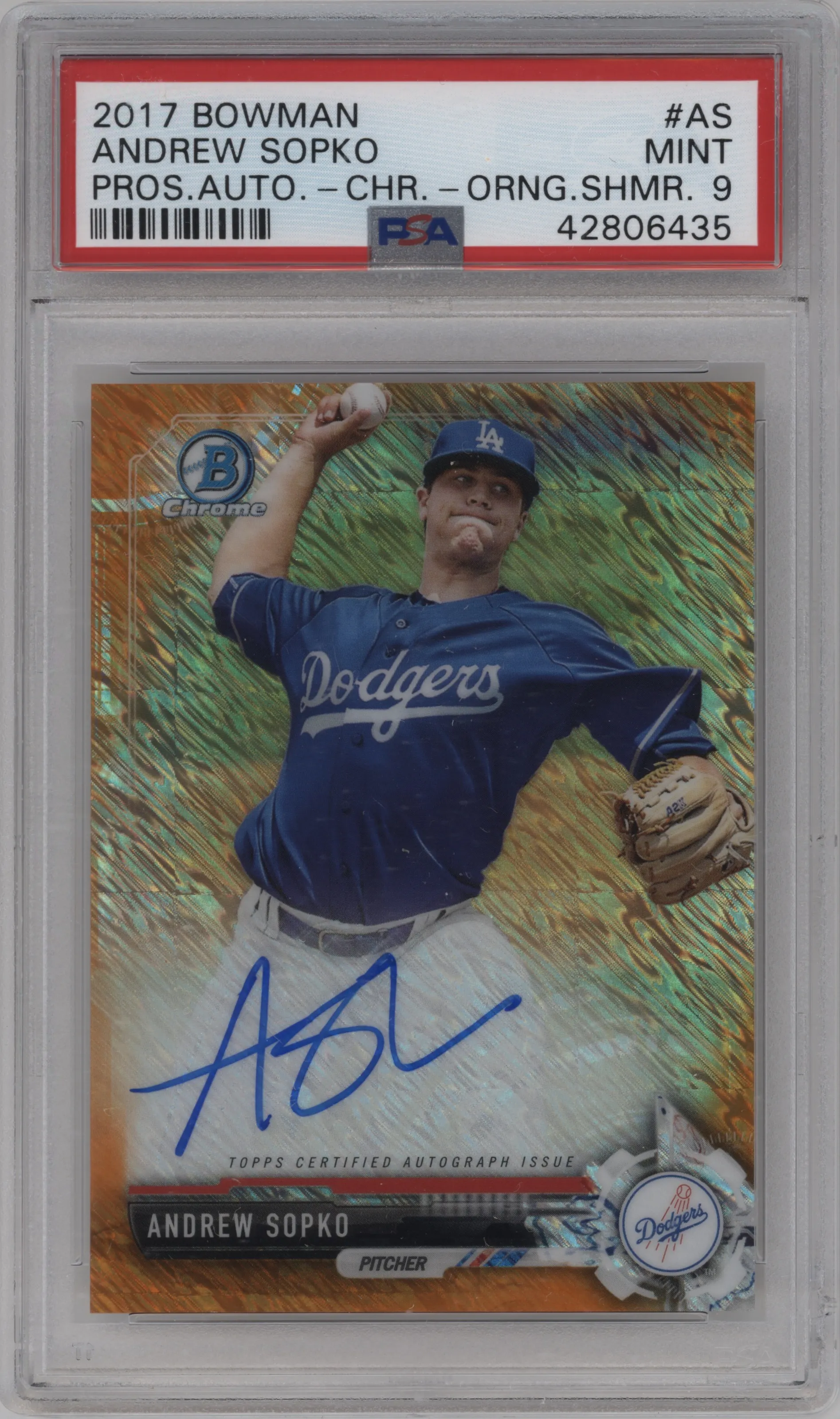 2017 Bowman Chr.Pros.Auto Andrew Sopko Orange Shimmer Refractor PSA 9