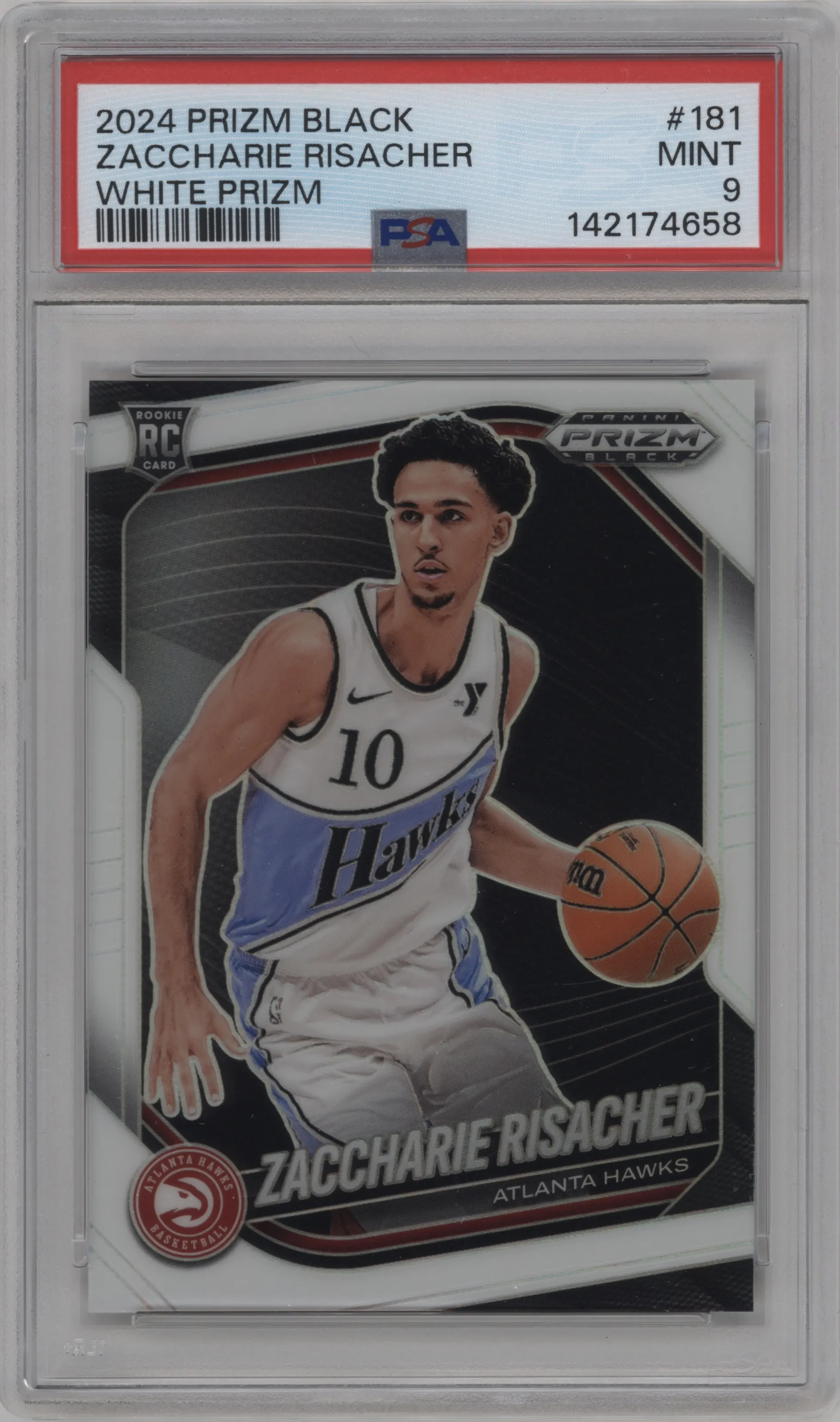 2024 Panini Prizm Black Zaccharie Risacher White Prizm #181 PSA 9