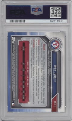 Josh Jung from the 2019 Bowman Draft set graded by PSA and given an overall grade of 10.