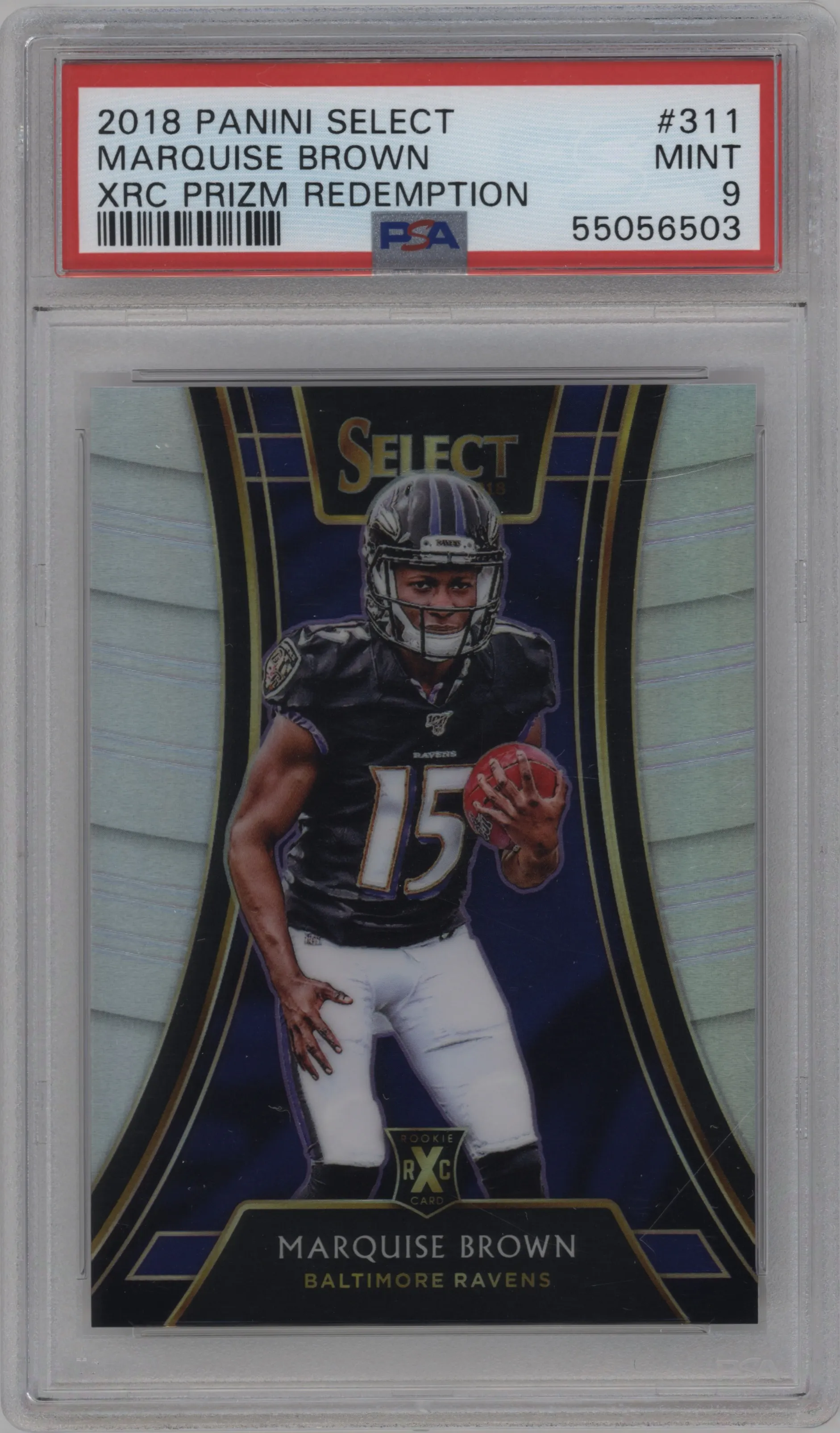 2018 Panini Select XRC Prizm Redemption Marquise Brown #311 PSA 9