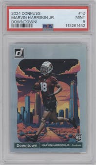 Marvin Harrison Jr. from the 2024 Donruss set graded by PSA and given an overall grade of 9.