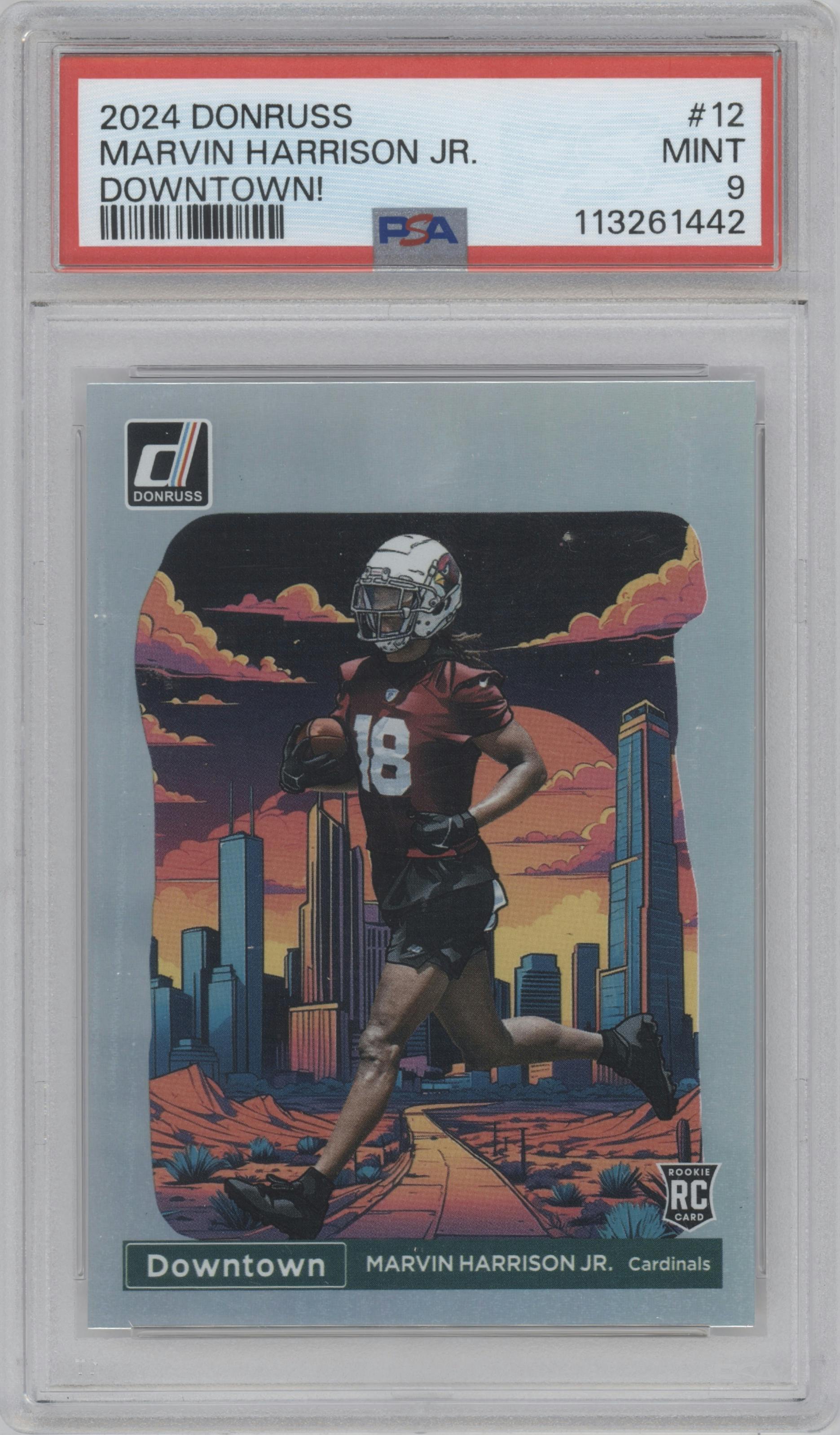 Marvin Harrison Jr. from the 2024 Donruss set graded by PSA and given an overall grade of 9.