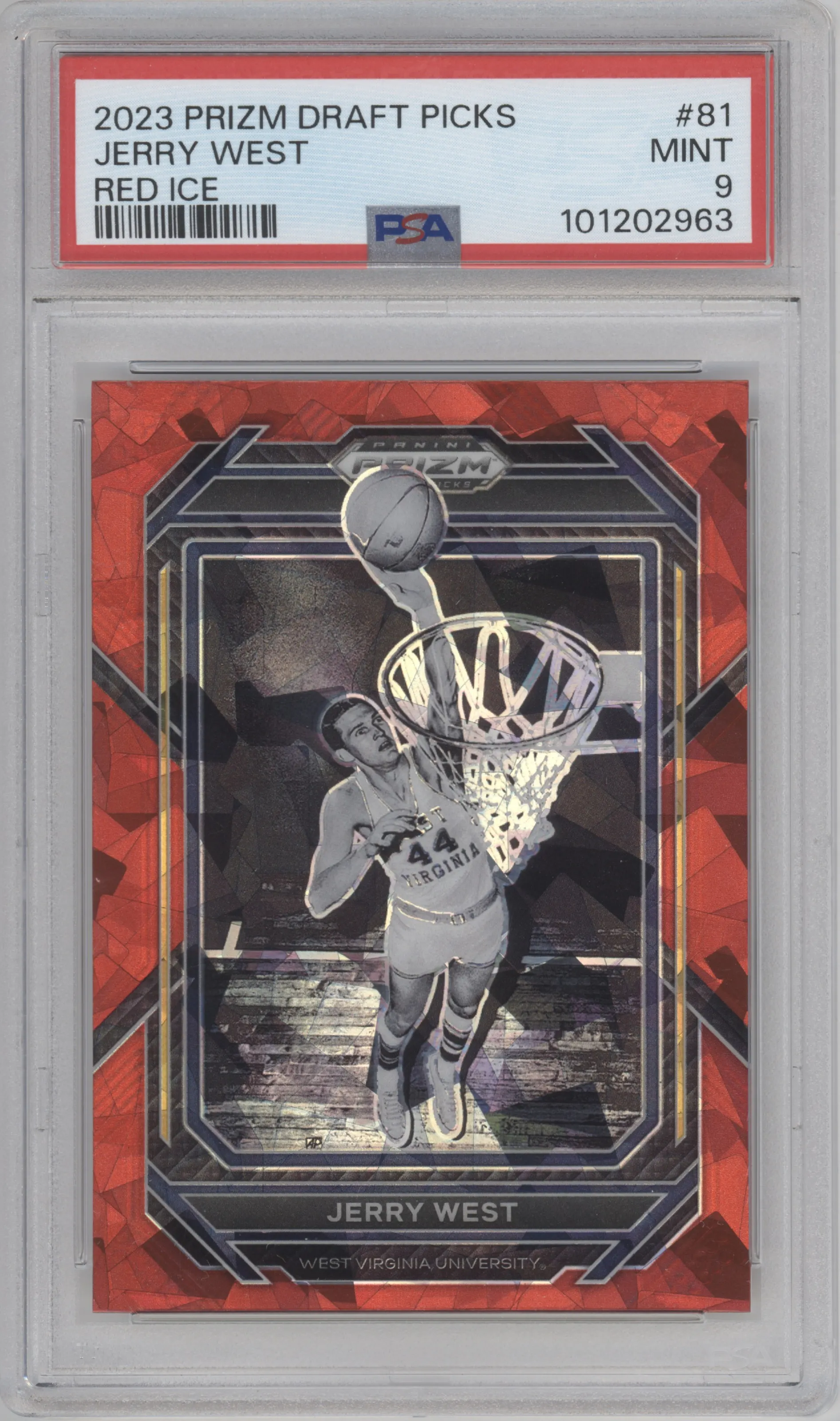 2023 Panini Prizm Draft Picks Jerry West Red Ice PSA 9