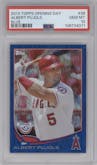Albert Pujols from the 2013 Topps Opening Day set featuring a Blue Opening Day Edition parallel graded by PSA and given an overall grade of 10.