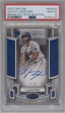 Wyatt Langford from the 2024 Topps Tier One  set featuring a Blue Foil parallel graded by PSA and given an overall grade of 10.