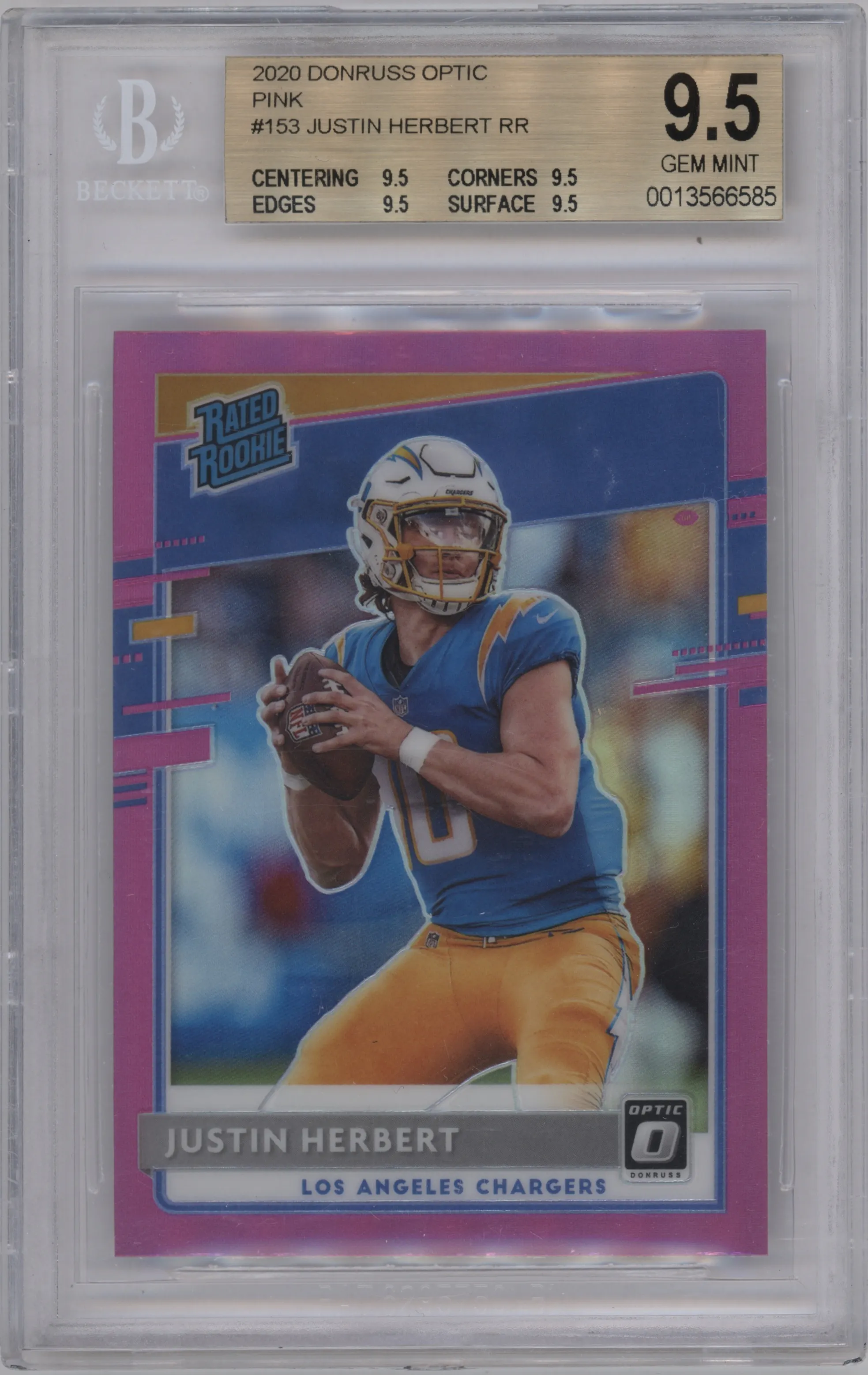 2020 Panini Donruss Optic Rated Rookie Justin Herbert Pink BGS 9.5