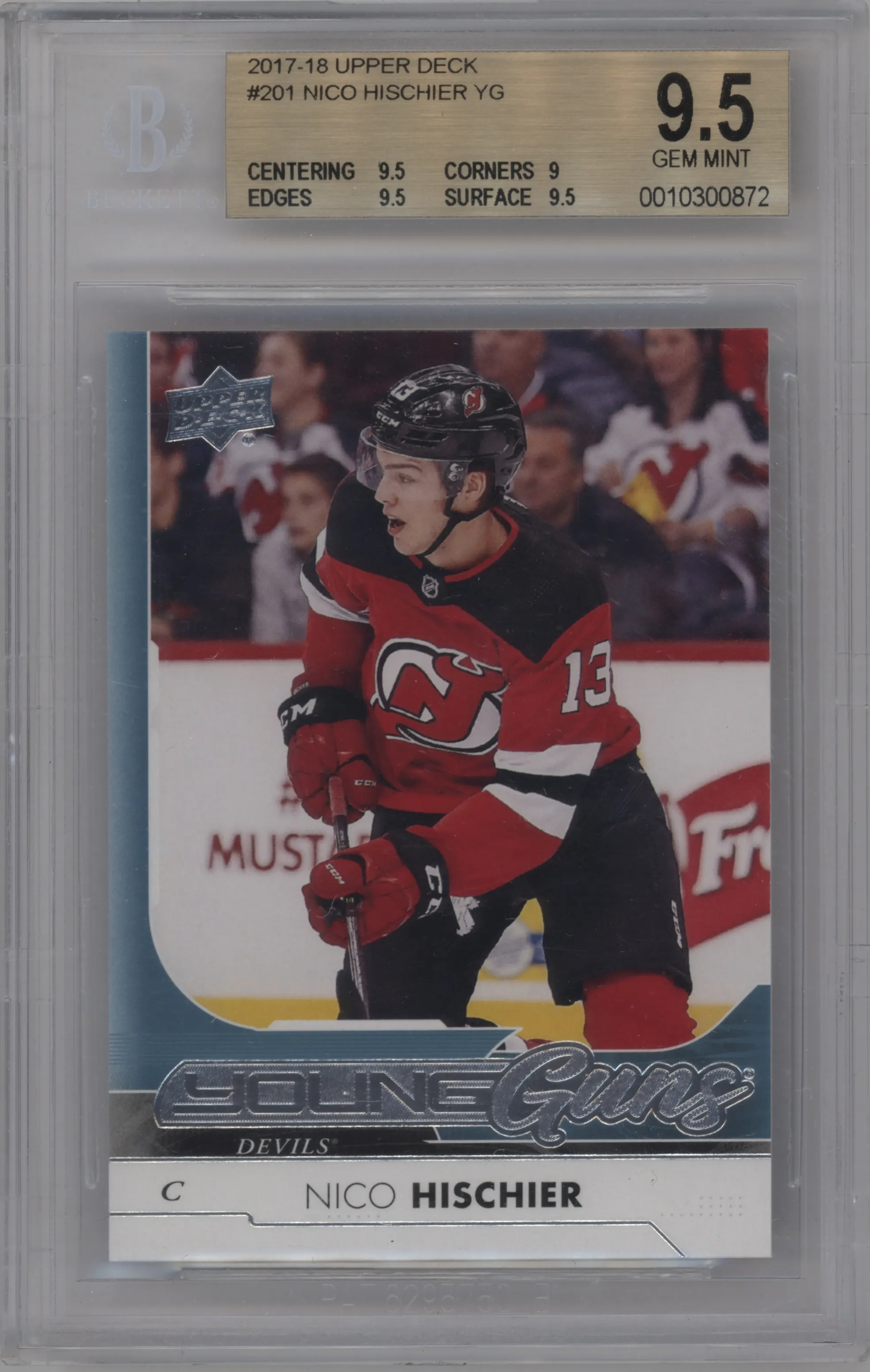 2017 Upper Deck Young Guns Nico Hischier #201 BGS 9.5