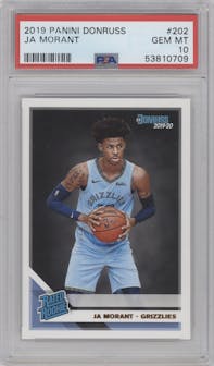 Ja Morant from the 2019-20 Panini Donruss set graded by PSA and given an overall grade of 10.