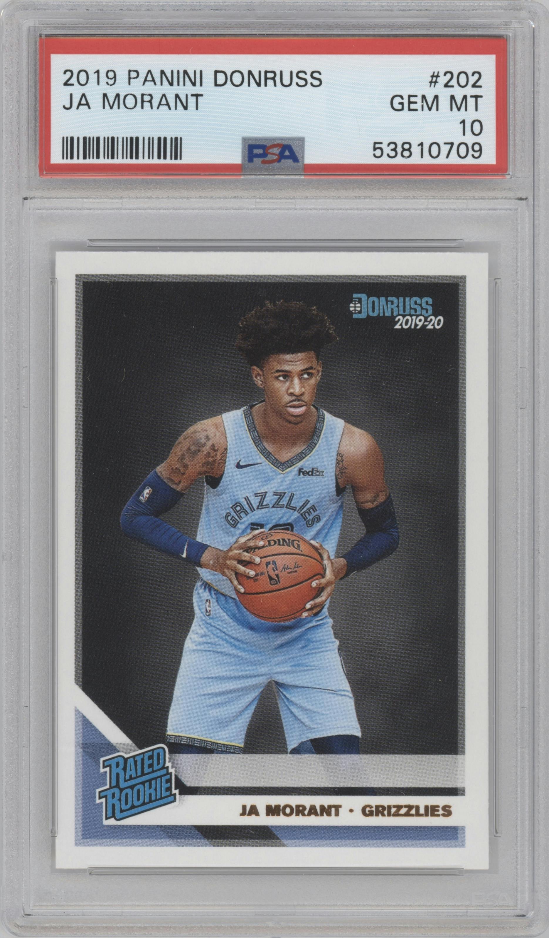 Ja Morant from the 2019-20 Panini Donruss set graded by PSA and given an overall grade of 10.