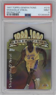 Shaquille O'Neal from the 1997-98 Topps  set featuring a Refractor parallel graded by PSA and given an overall grade of 9.
