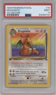 Dragonite from the 1999 Pokemon set graded by PSA and given an overall grade of 9.