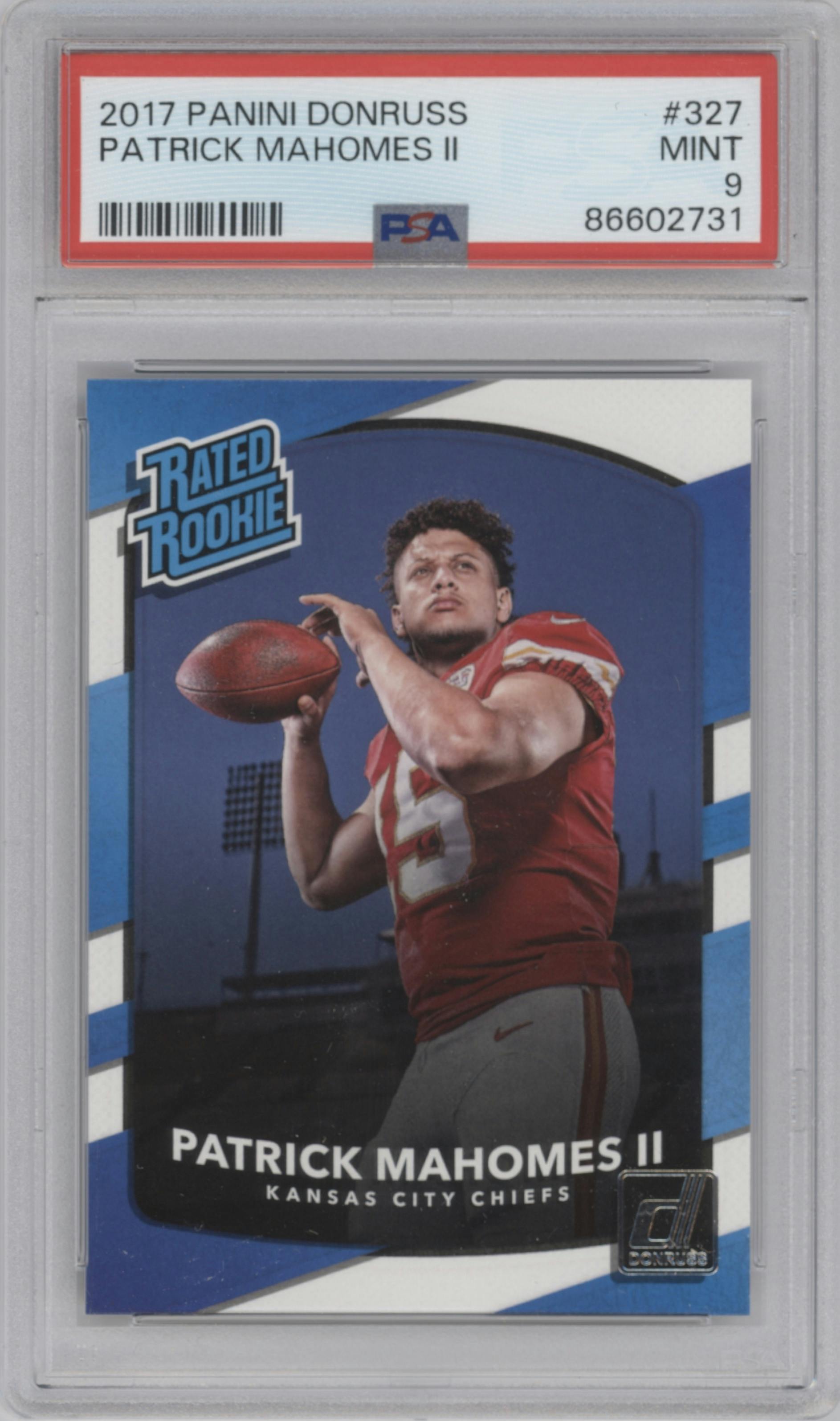 Patrick Mahomes II from the 2017 Panini Donruss set graded by PSA and given an overall grade of 9.