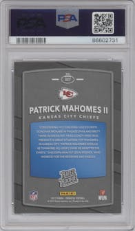 Patrick Mahomes II from the 2017 Panini Donruss set graded by PSA and given an overall grade of 9.