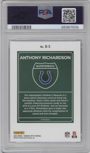 Anthony Richardson from the 2023 Donruss Optic set graded by PSA and given an overall grade of 8.