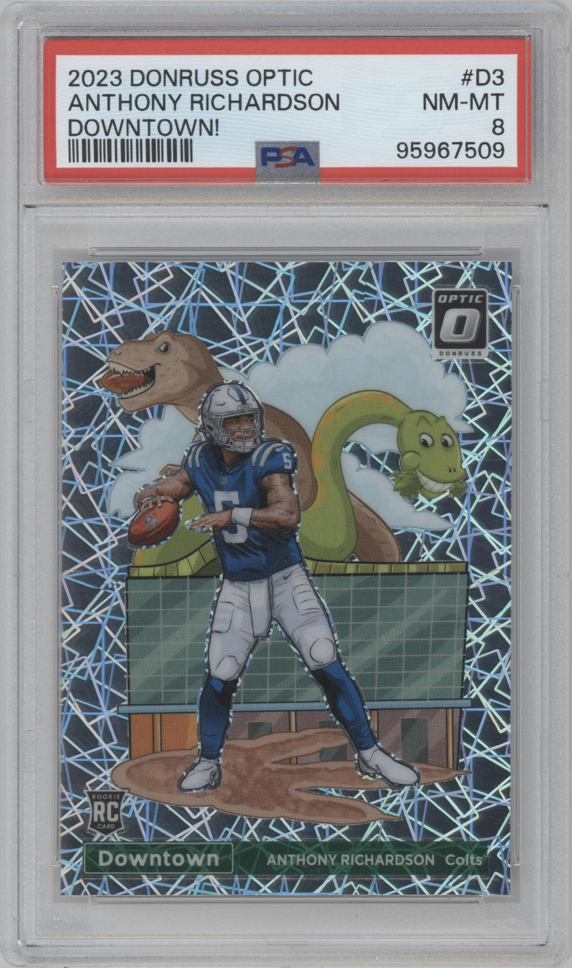 Anthony Richardson from the 2023 Donruss Optic set graded by PSA and given an overall grade of 8.