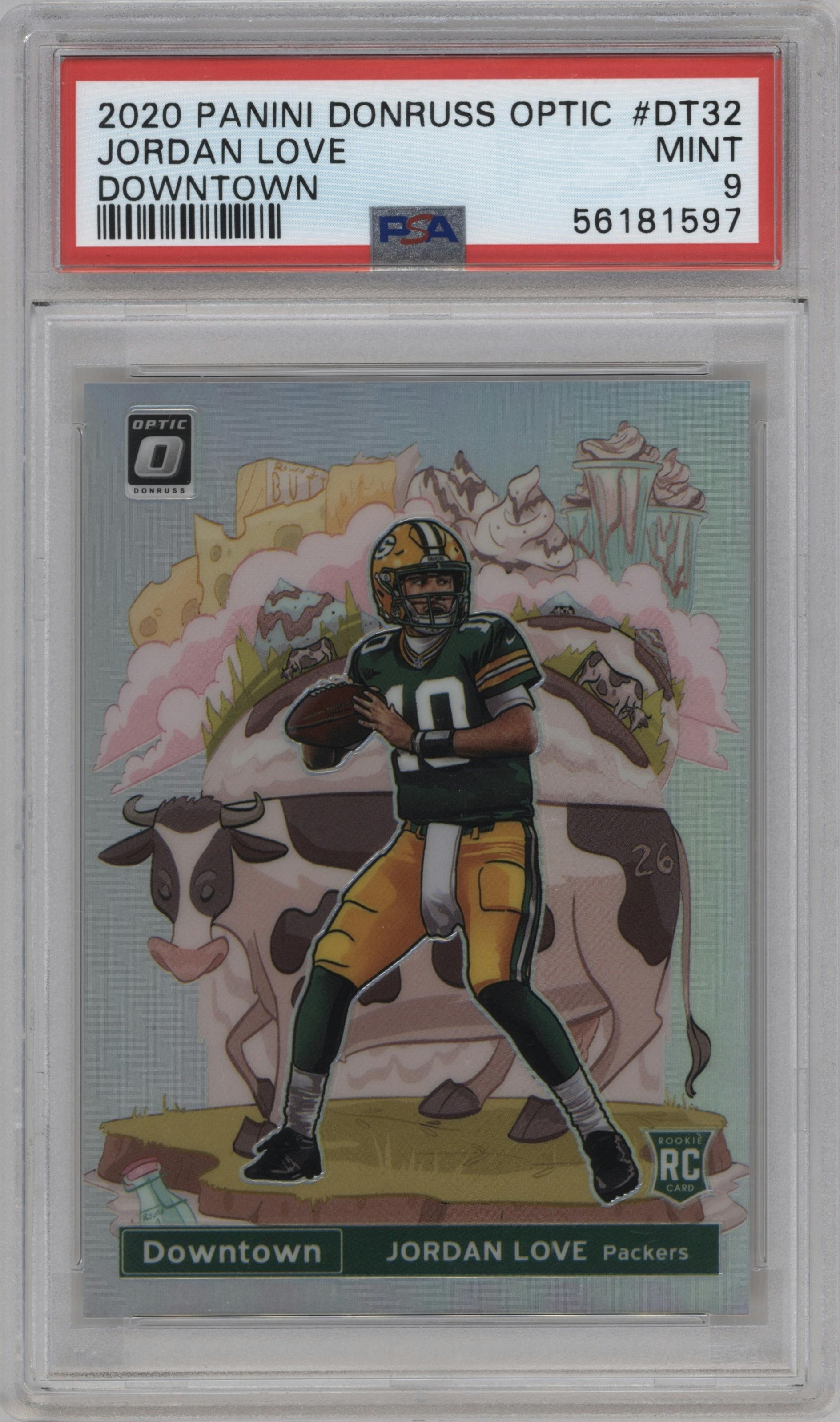 Jordan Love from the 2020 Panini Donruss Optic set graded by PSA and given an overall grade of 9.