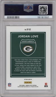 Jordan Love from the 2020 Panini Donruss Optic set graded by PSA and given an overall grade of 9.