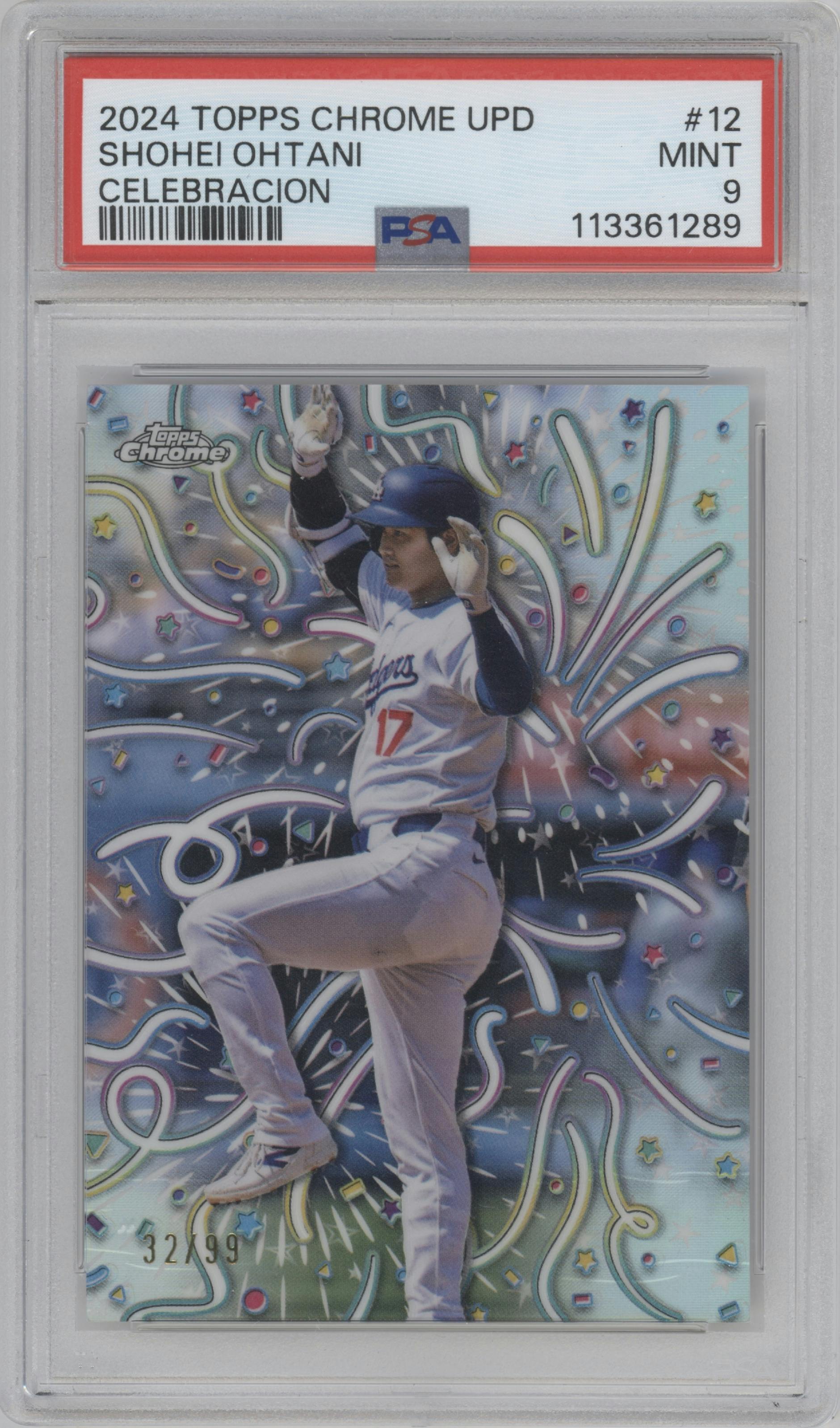 Shohei Ohtani from the 2024 Topps Chrome Update set graded by PSA and given an overall grade of 9.