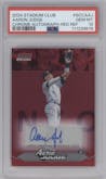 Aaron Judge from the 2024 Topps Stadium Club set featuring a Red Refractor parallel graded by PSA and given an overall grade of 10.