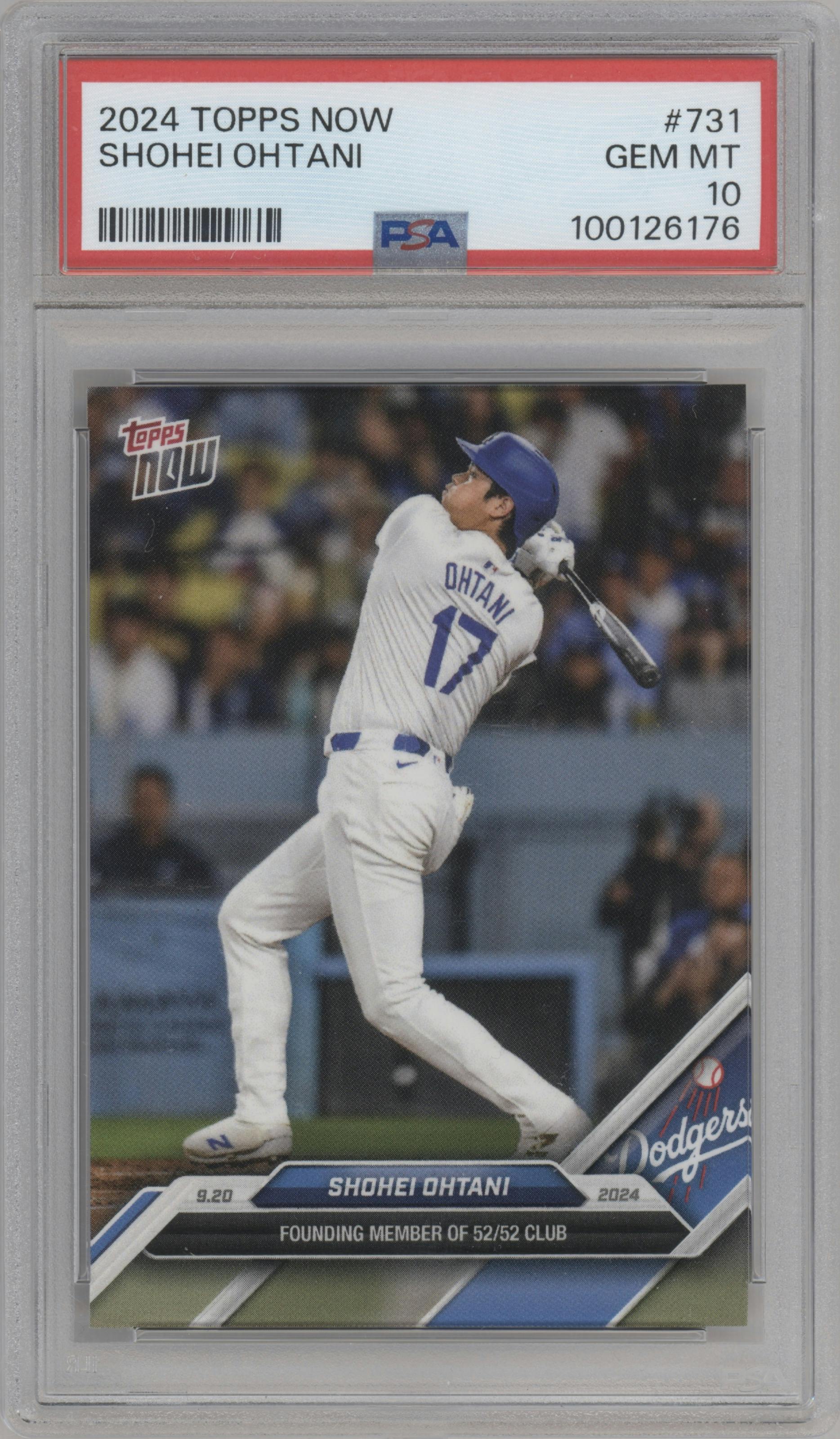 Shohei Ohtani from the 2024 Topps Now set graded by PSA and given an overall grade of 10.