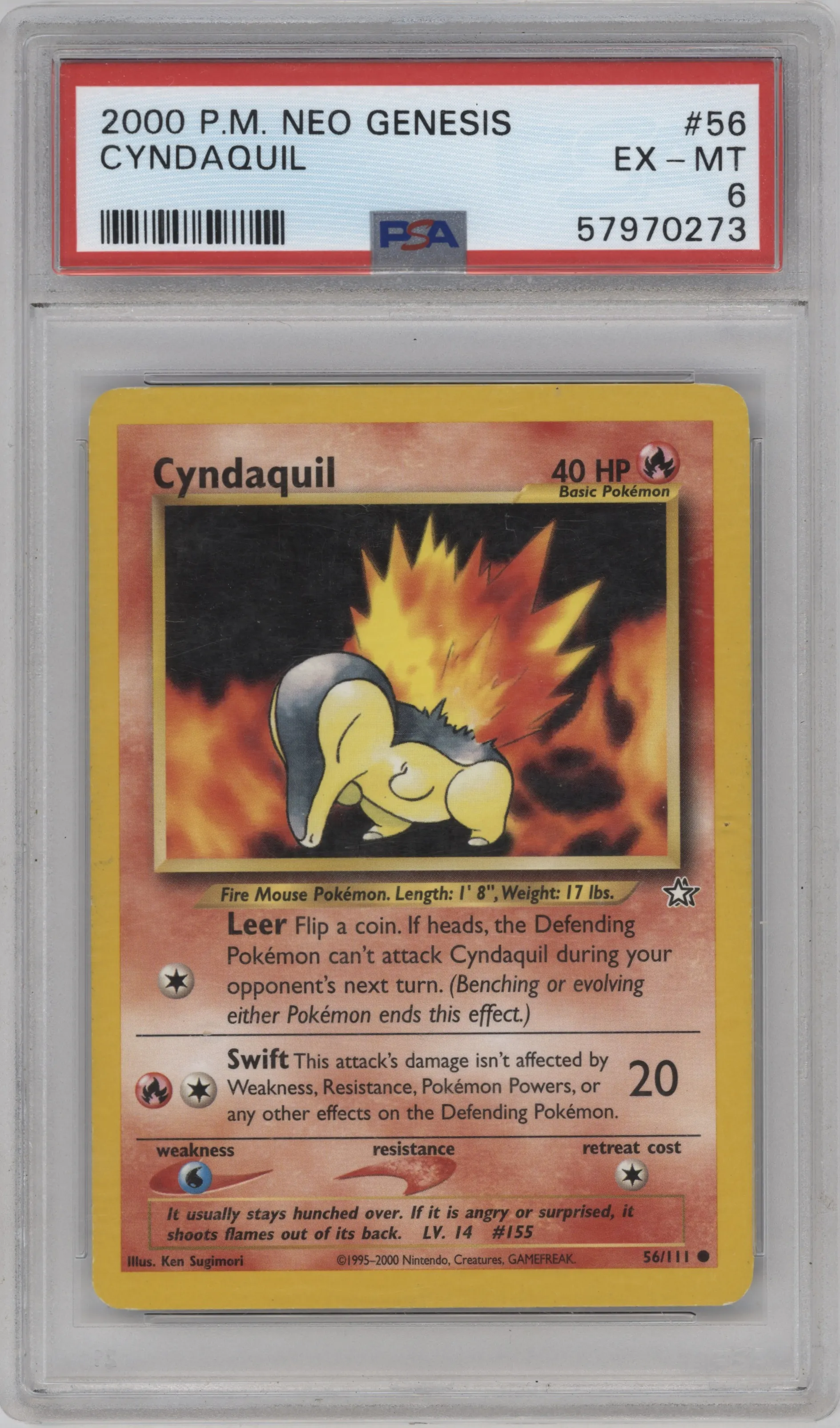 2000 Pokemon Neo Genesis Cyndaquil #56 PSA 6