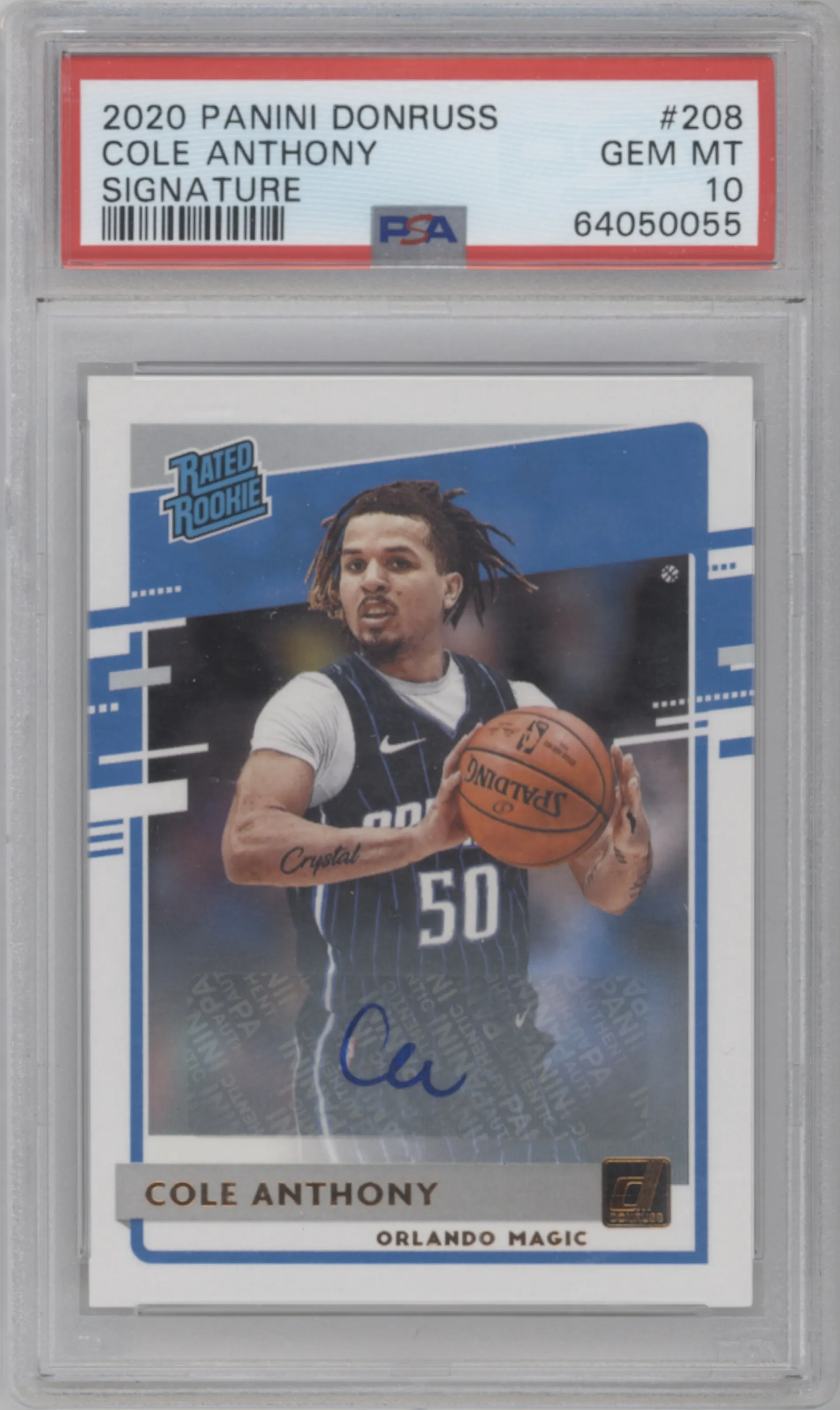 2020 Panini Donruss Rated Rookie Sig. Cole Anthony PSA 10