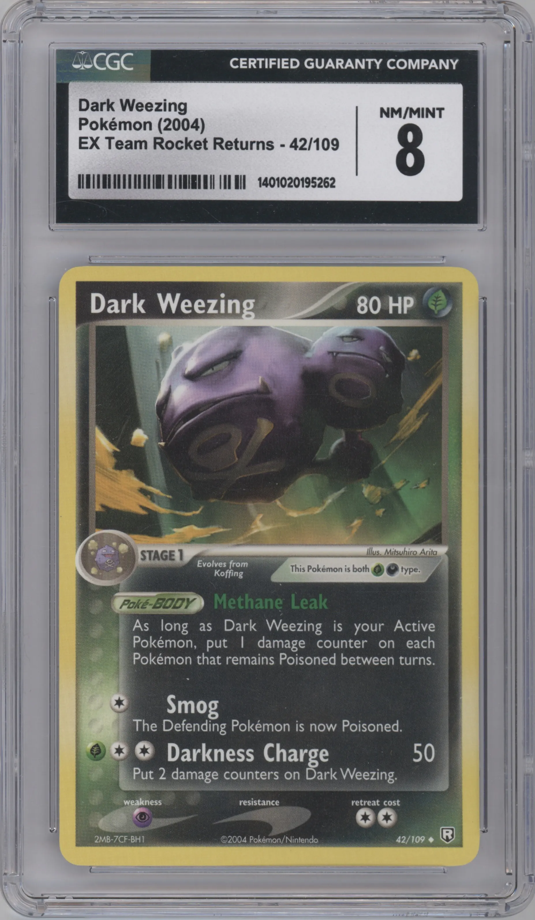 2004 Pokemon EX Team Rocket Returns Dark Weezing #42 CGC 8