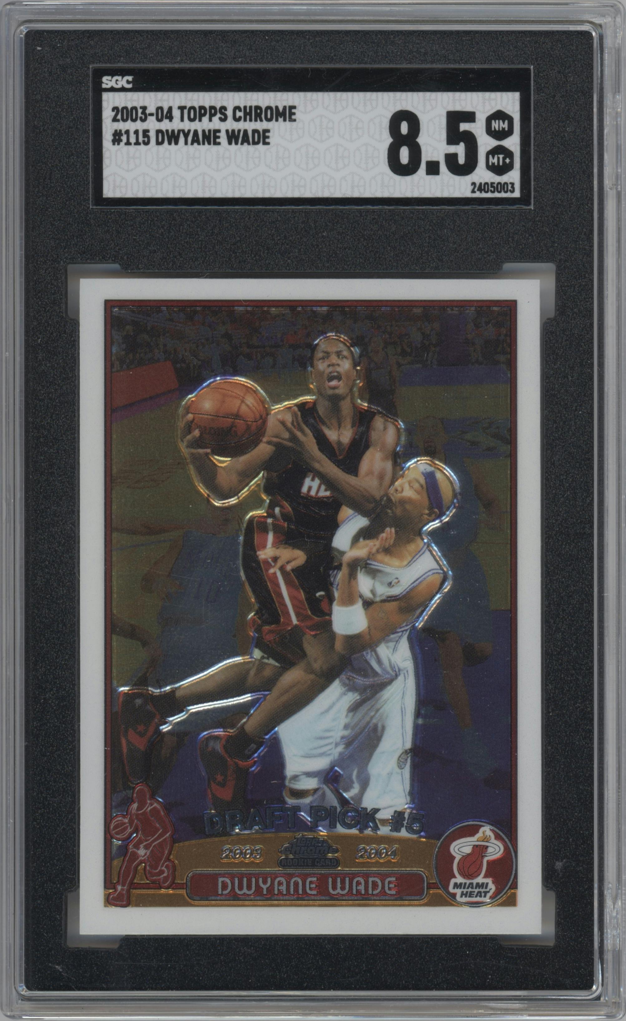 Dwyane Wade from the 2003-04 Topps Chrome set graded by SGC and given an overall grade of 8.5.