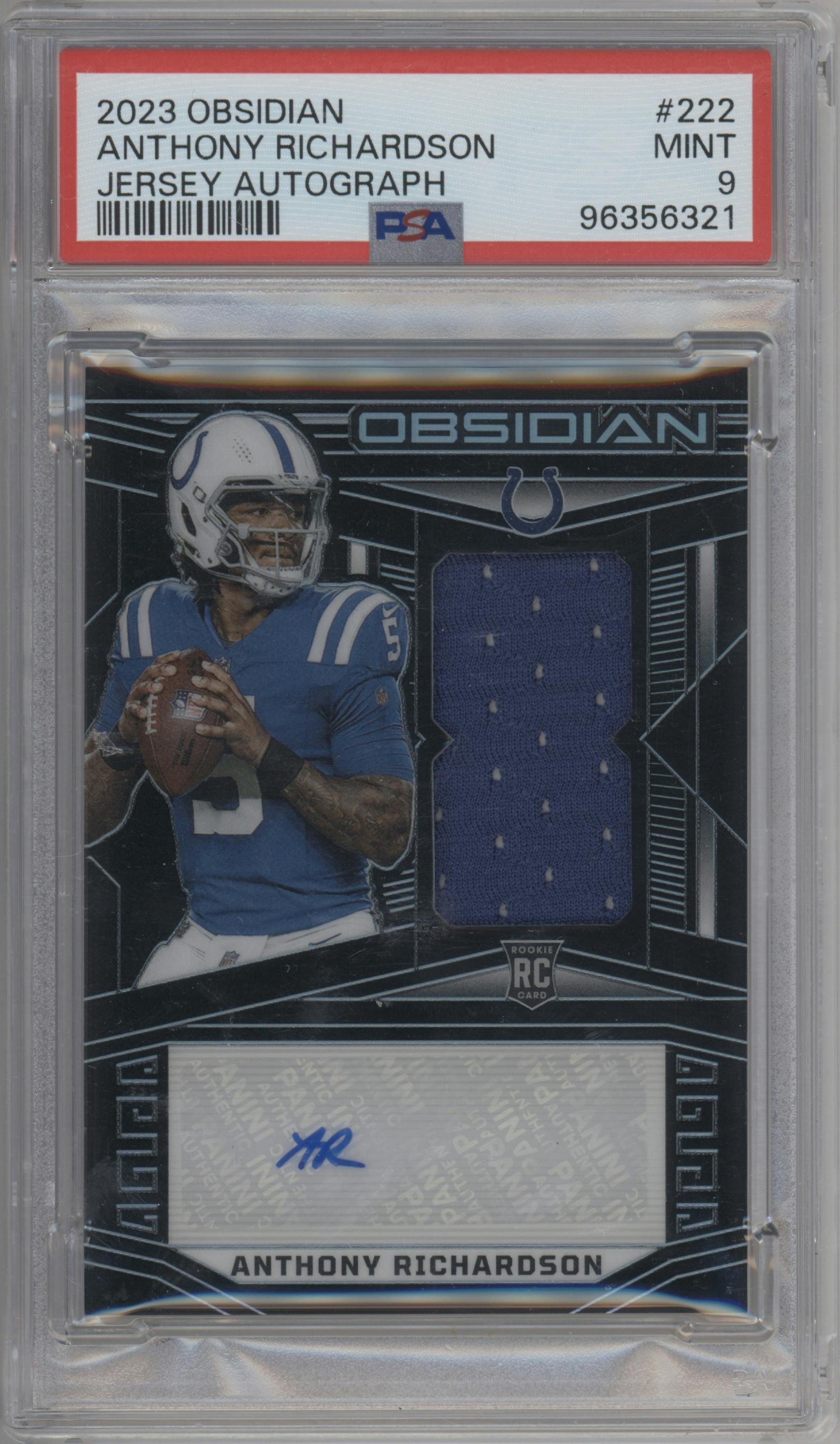 Anthony Richardson from the 2023 Panini Obsidian set graded by PSA and given an overall grade of 9.
