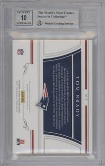 Tom Brady from the 2016 Panini National Treasures set graded by Beckett and given an overall grade of 9.