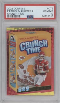 Patrick Mahomes II from the 2022 Panini Donruss set graded by PSA and given an overall grade of 10.