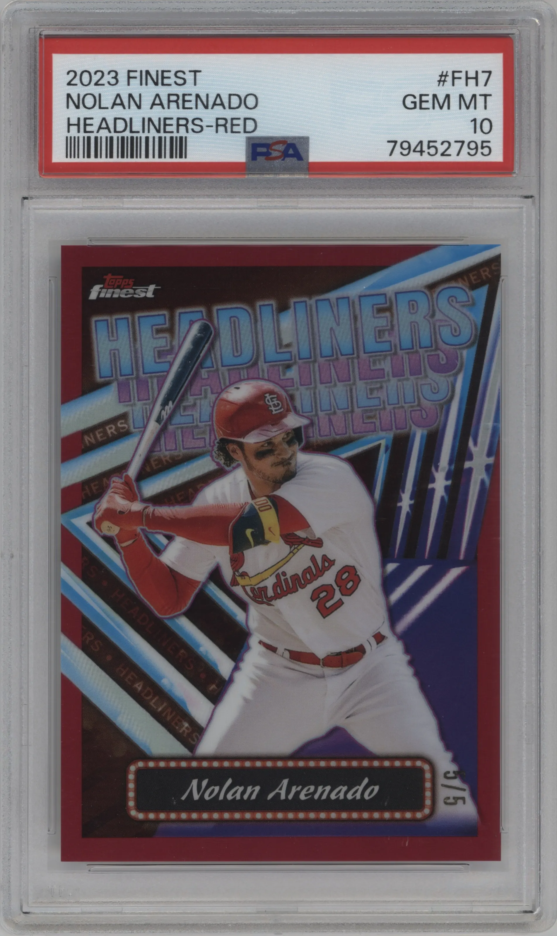 2023 Topps Finest Headliners Nolan Arenado Red Refractor PSA 10
