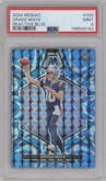 Drake Maye from the 2024 Panini Mosaic set featuring a Reactive Blue parallel graded by PSA and given an overall grade of 9.