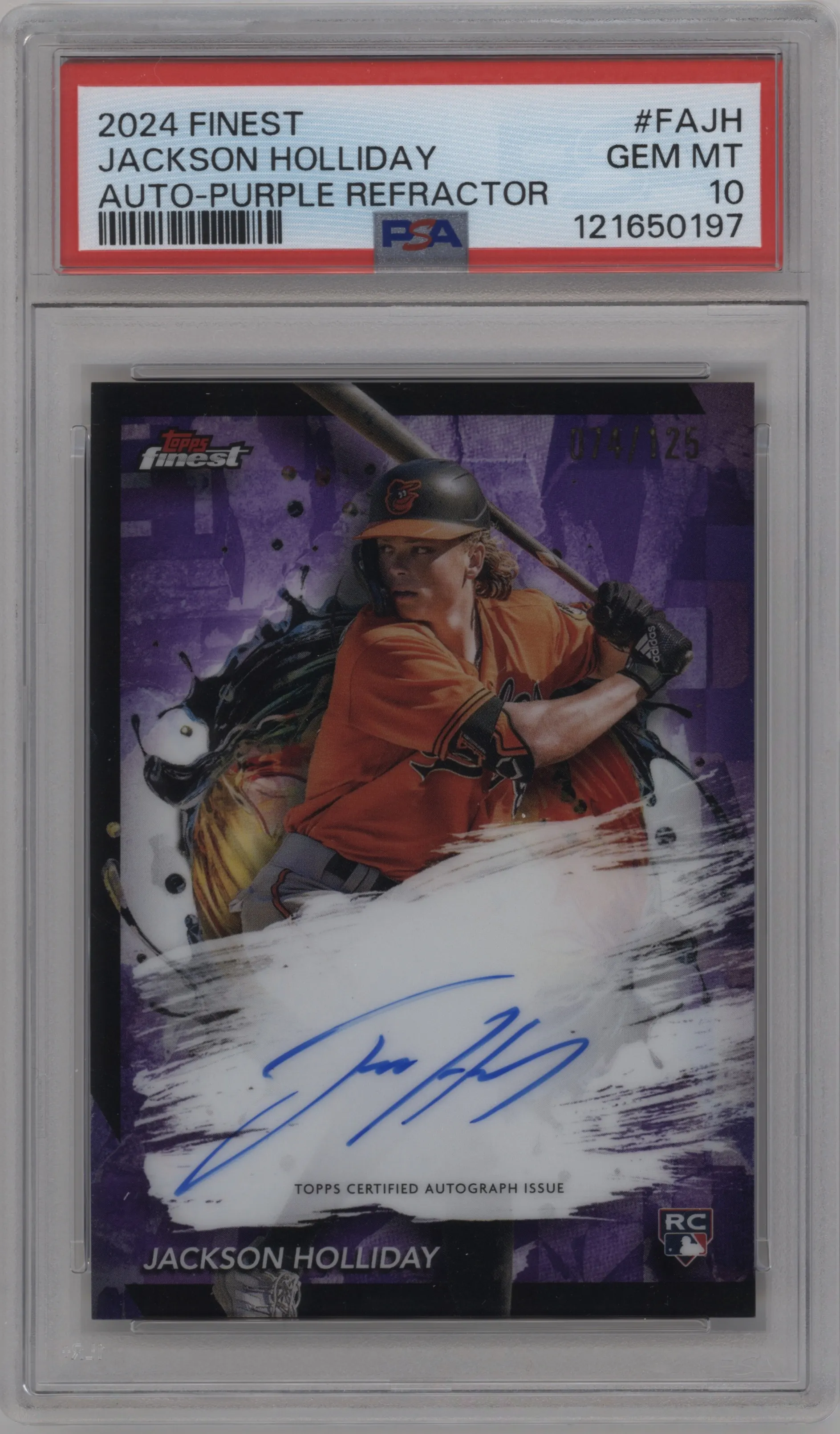 2024 Topps Finest Auto Jackson Holliday Purple Refractor PSA 10