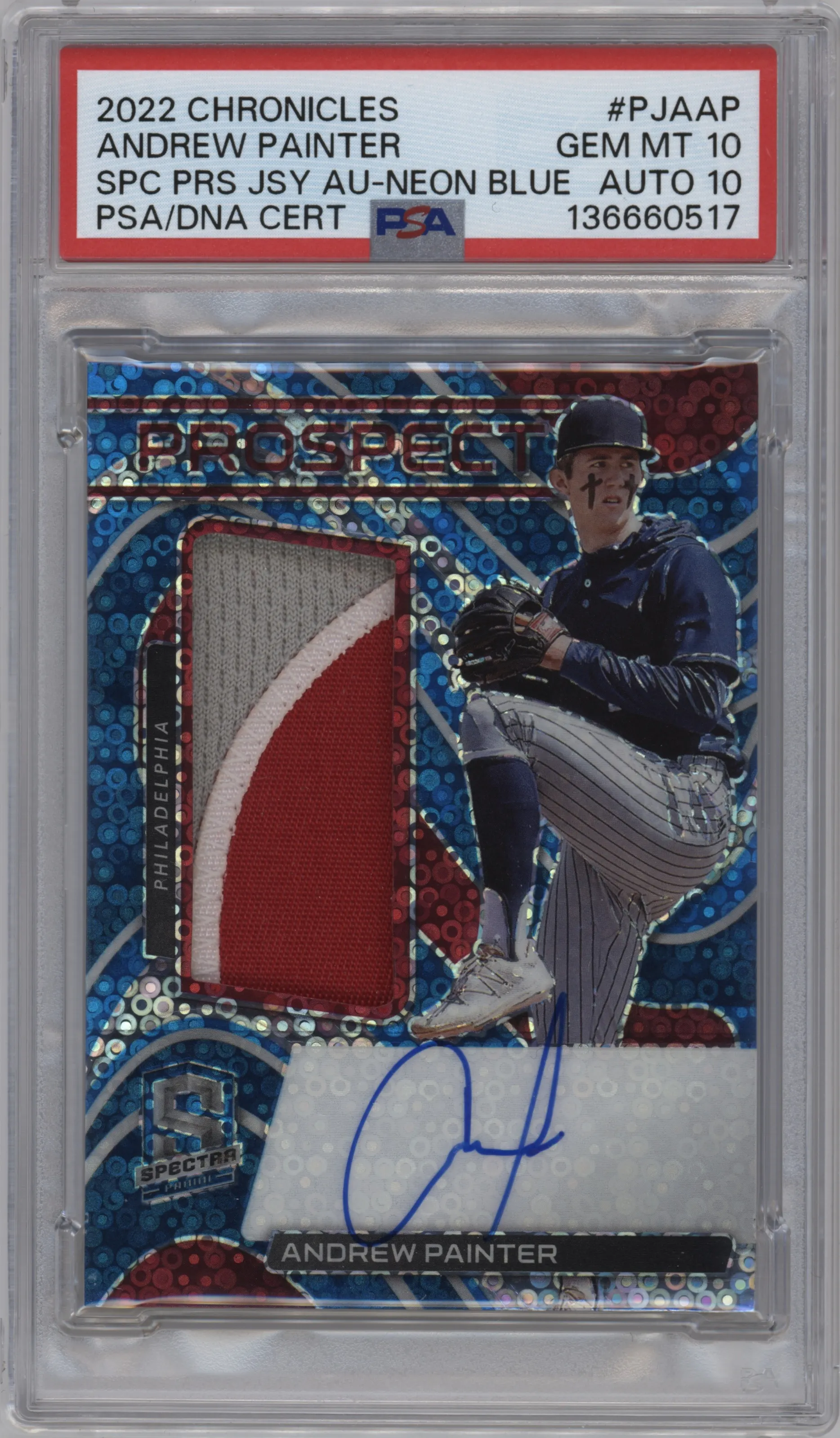 2022 Panini Chronicles Spectra Pros.Jrsy.Auto Andrew Painter Neon Blue #PJA-AP PSA 10