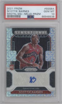 Scottie Barnes  from the 2021-22 Panini Prizm  set featuring a Mojo parallel graded by PSA and given an overall grade of 10.