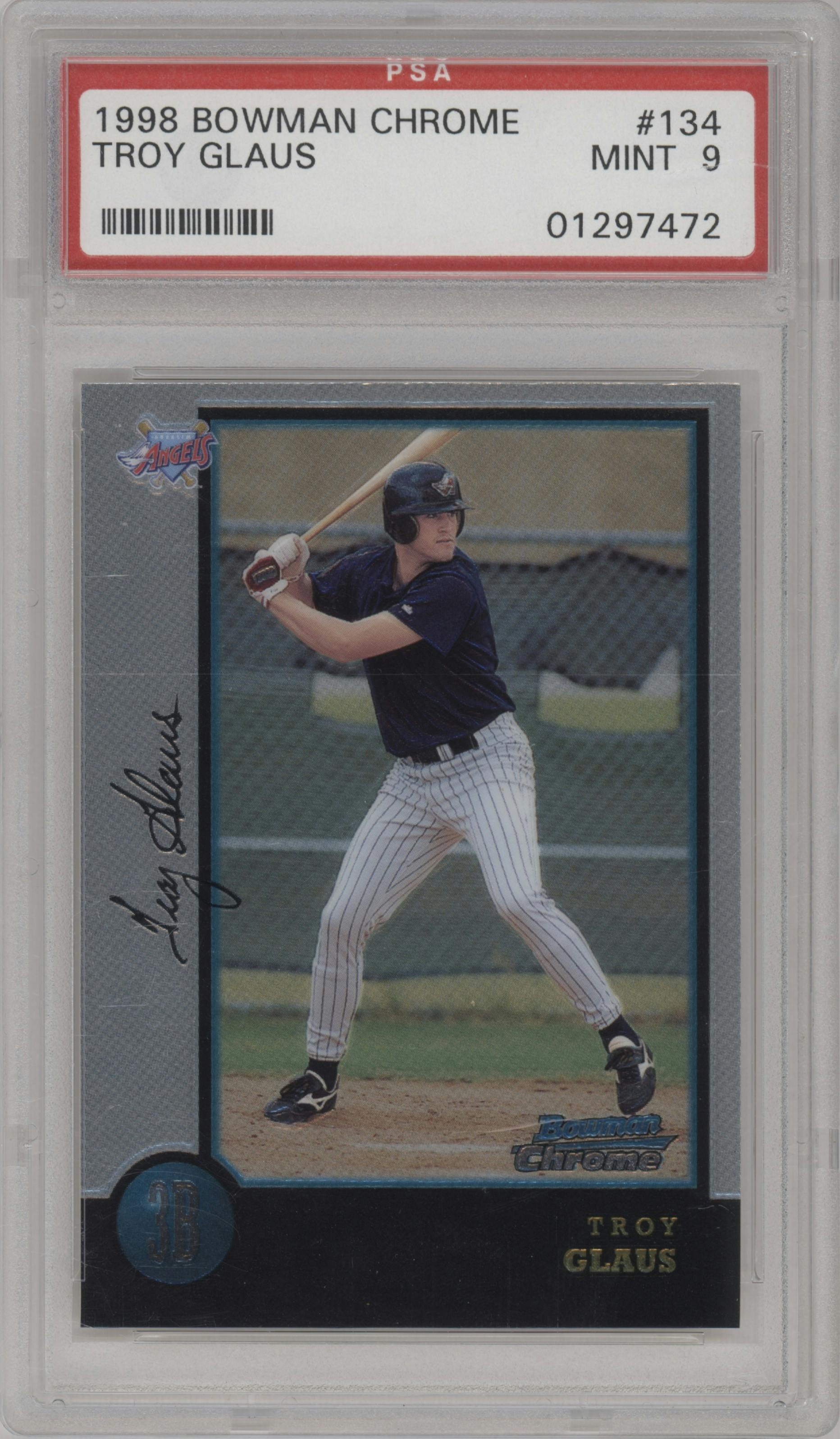 Troy Glaus from the 1998 Bowman Chrome set graded by PSA and given an overall grade of 9.