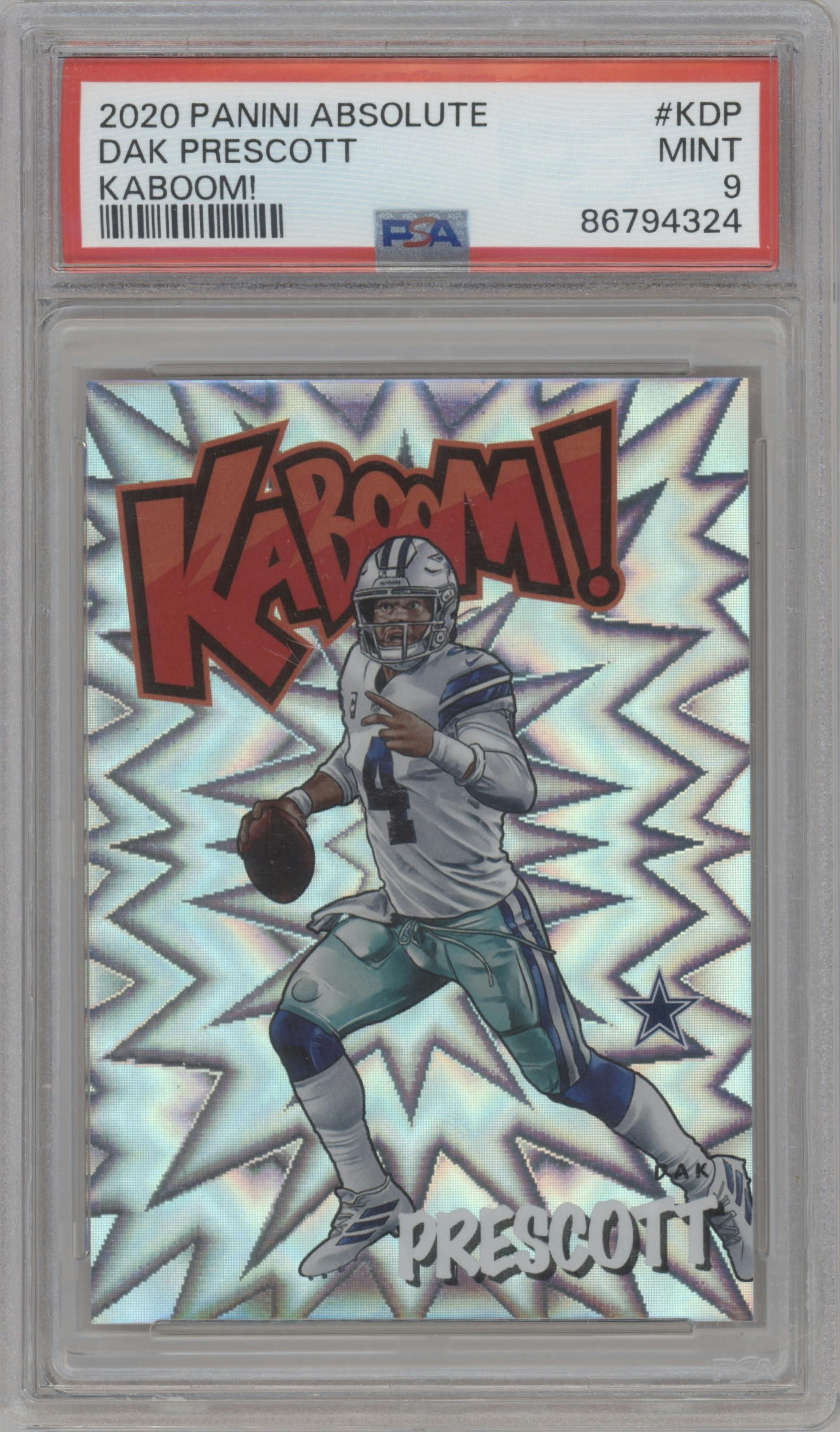 Dak Prescott from the 2020 Panini Absolute set graded by PSA and given an overall grade of 9.