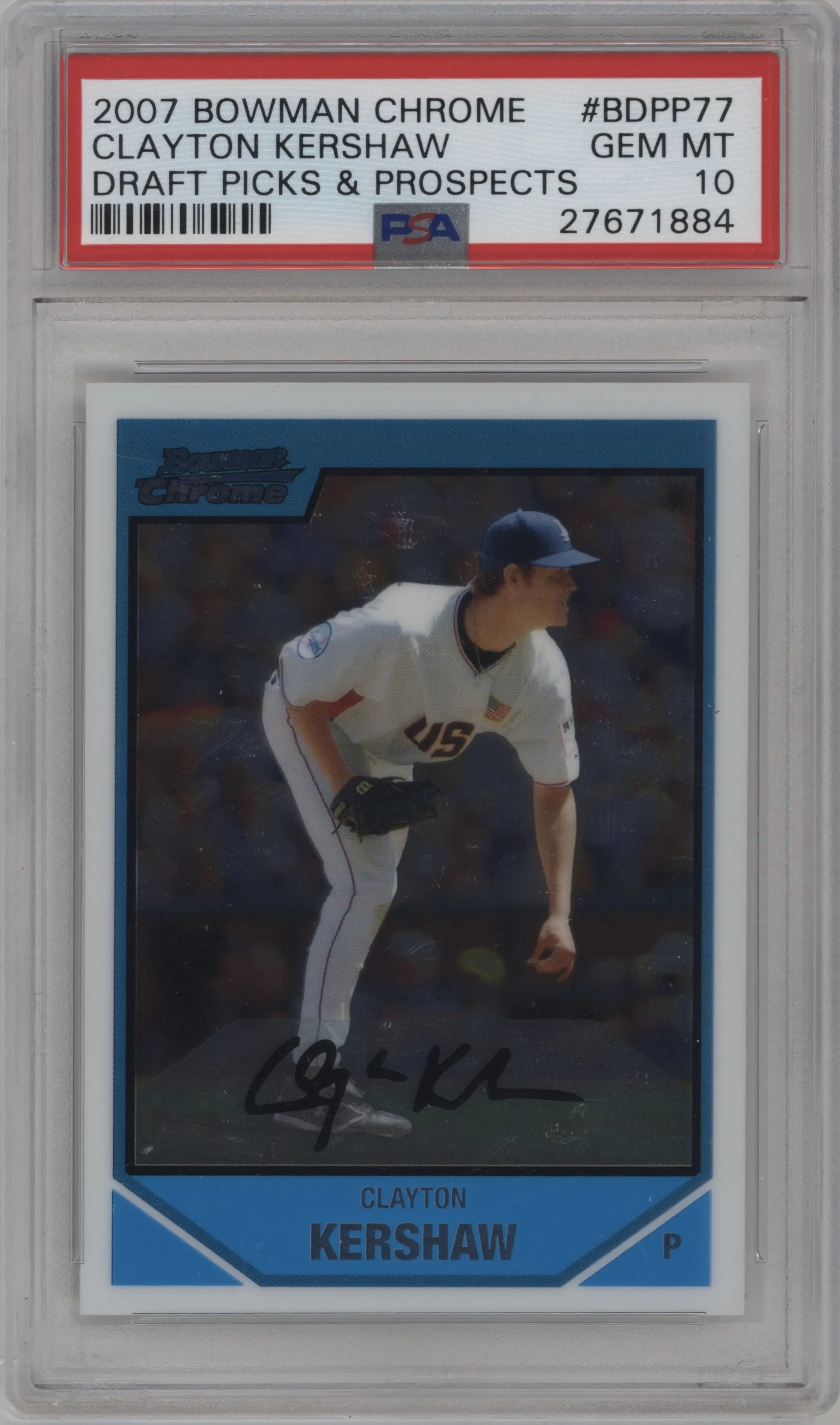 2007 Bowman Draft Picks & Prospects Chr.Pros. Clayton Kershaw #BDPP77 PSA 10