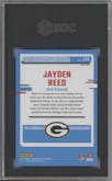 Jayden Reed from the 2023 Donruss Optic set featuring a  Purple Shock parallel graded by SGC and given an overall grade of 10.