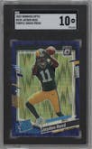 Jayden Reed from the 2023 Donruss Optic set featuring a  Purple Shock parallel graded by SGC and given an overall grade of 10.