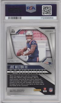 Joe Milton III from the 2024 Panini Prizm set featuring a Orange Prizm parallel graded by PSA and given an overall grade of 9.