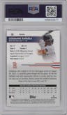 Ceddanne Rafaela from the 2024 Topps Pristine set featuring a Pink Pristine Pulsar Refractor parallel graded by PSA and given an overall grade of 10.