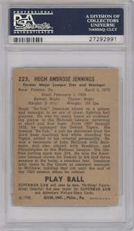 Hugh Jennings from the 1940 Play Ball set graded by PSA and given an overall grade of 5.