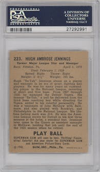 Hugh Jennings from the 1940 Play Ball set graded by PSA and given an overall grade of 5.