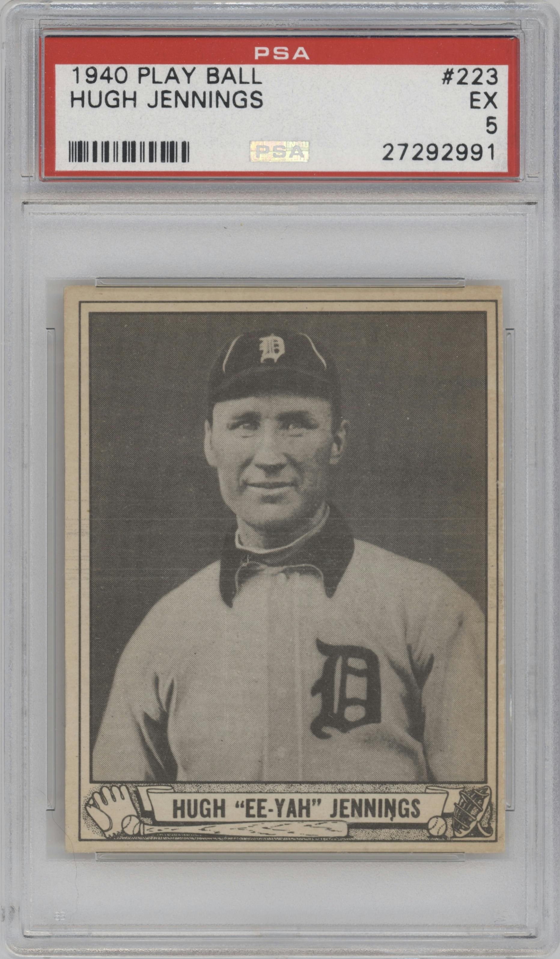 Hugh Jennings from the 1940 Play Ball set graded by PSA and given an overall grade of 5.